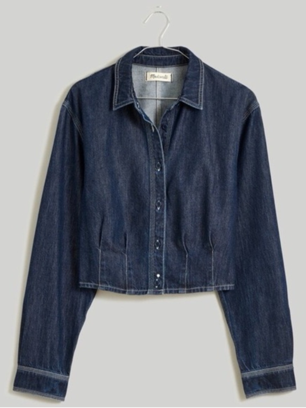 madewell dark wash denim corset seam cropped button up top size small